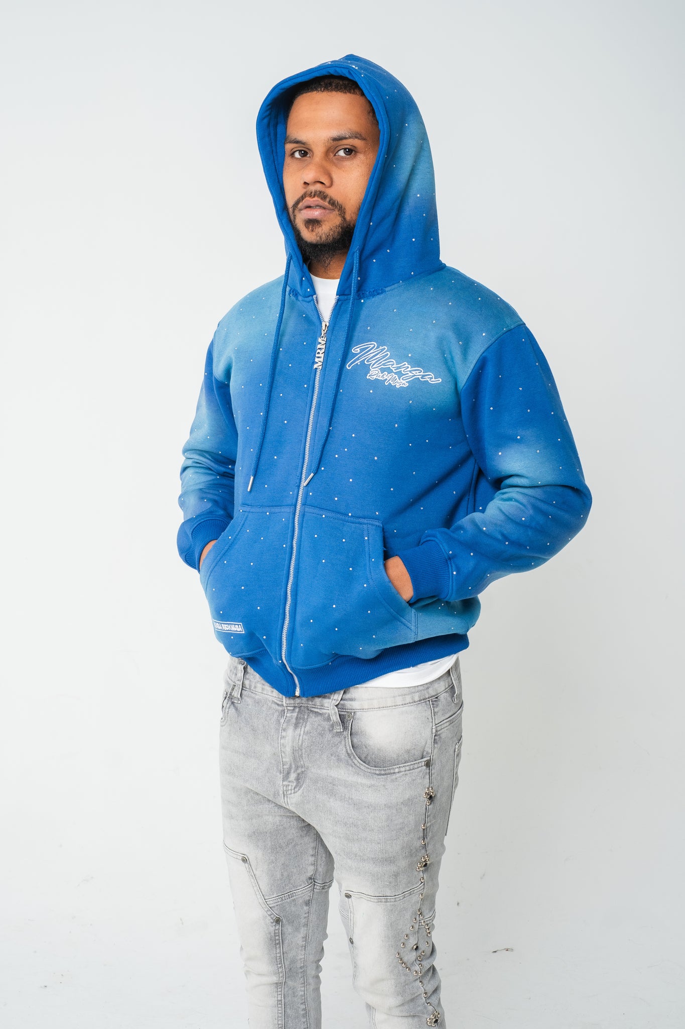 Blue acid wash hoodie