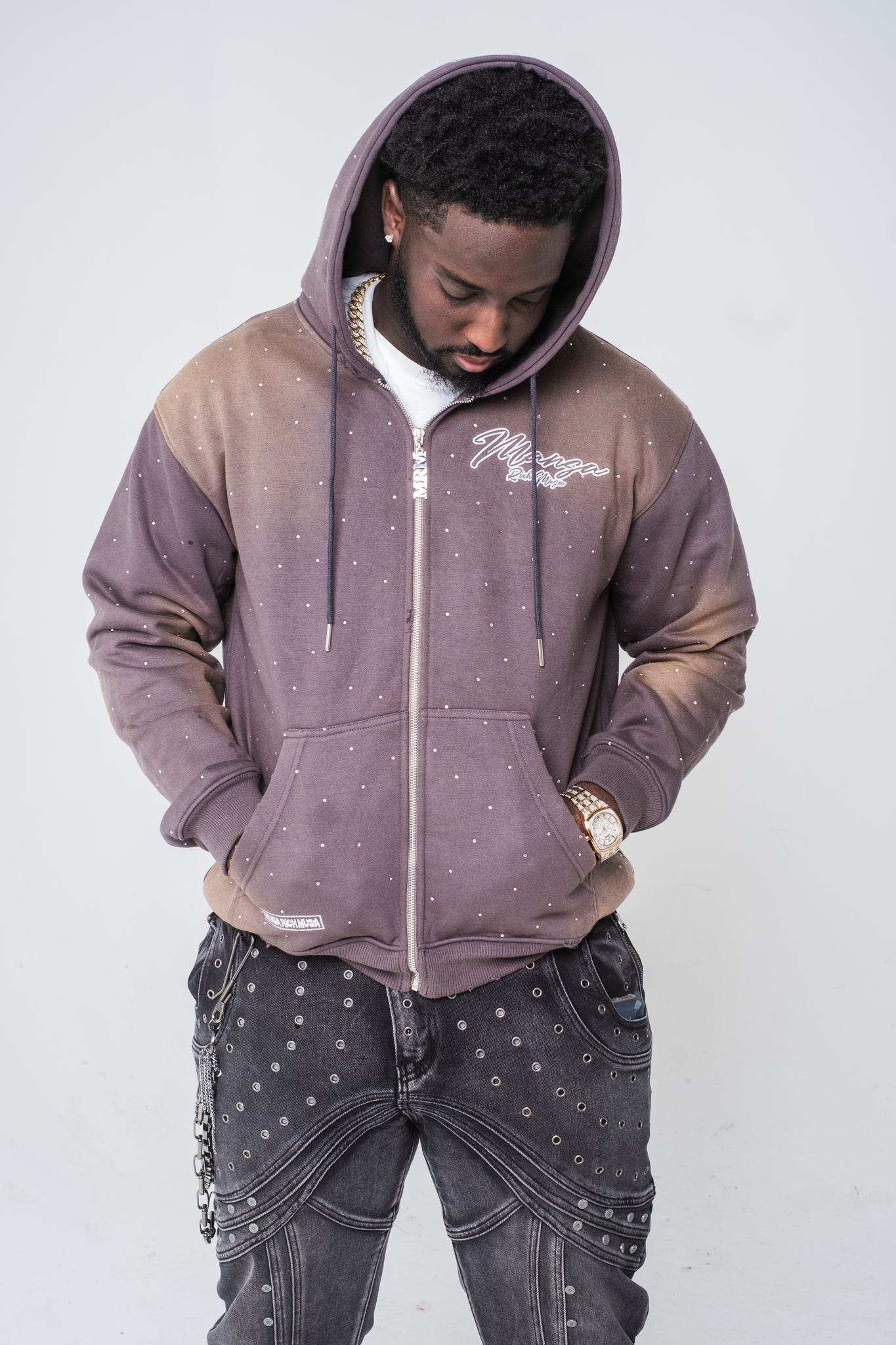 Gray acid wash hoodie